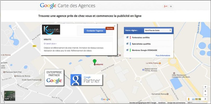 Kreatic apparaît sur la carte des partenaires Google